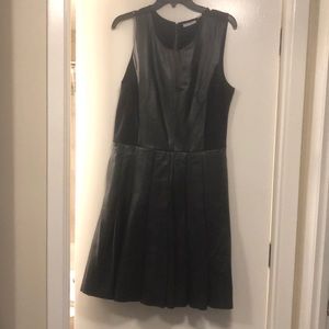 Halogen leather flare dress